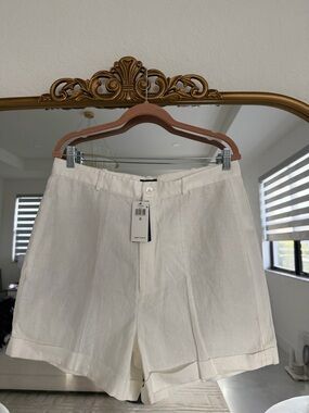Polo by Ralph Lauren High-Waist Linen Blend Shorts in Ivory